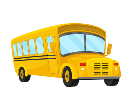 Yellow School Bus Of Corner Projection With Curved Roof Vector Illustration