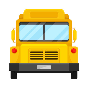 The Front View Of Big Yellow School Bus Vector Illustration