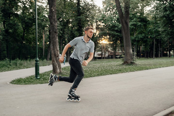 Roller skating, male skater rolling in action © Nomad_Soul