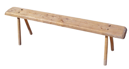 old wooden bench on white