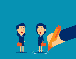 Business person in circle and out. Business freedom concept, Flat kid cute cartoon vector illustration