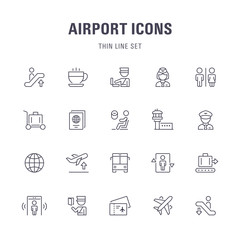 Set of 20 airport line icons.