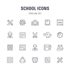 Set of 20 school line icons.