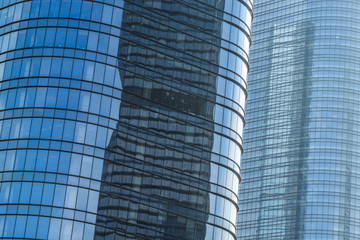 Close-Up of Modern Office Buildings in city of China.