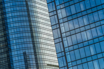 Close-Up of Modern Office Buildings in city of China.