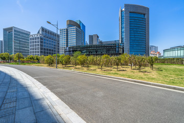 empty road and modern office buildings.