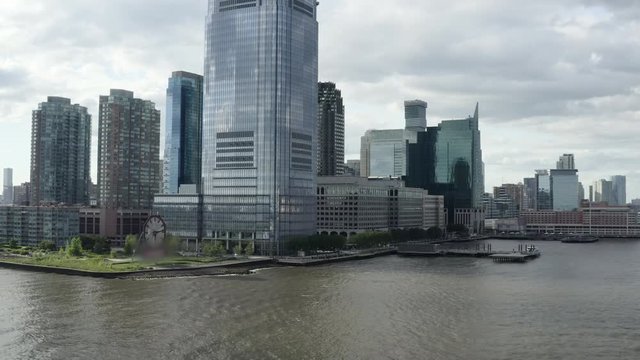 Aerial: Colgate Clock on the New Jersey Waterfront - New York City, New York