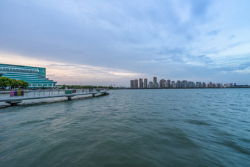 Suzhou city waterfront downtown skyline,China.