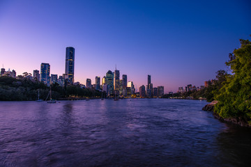 Brisbane city  skyline at sunset from Kangaroo point