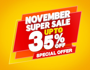 NOVEMBER SUPER SALE UP TO 35 % SPECIAL OFFER illustration 3D rendering