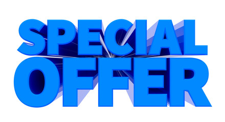 SPECIAL OFFER blue word on white background illustration 3D rendering