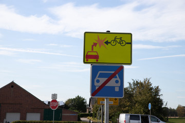 Traffic signs permitting,prohibiting and warning.