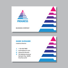 Business visit card template with logo - concept design. Triangle pyramid branding. Vector illustration. 