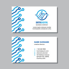 Business visit card template with logo - concept design. Network computer digital technology. Vector illustration. 