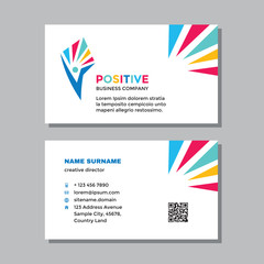 Business visit card template with logo - concept design. Positive healthcare branding. Vector illustration. 