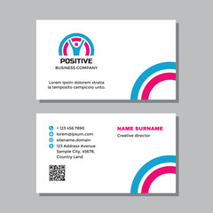 Business visit card template with logo - concept design. Positive healthcare. Vector illustration. 
