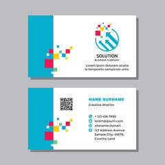 Business visit card template with logo - concept design. Arrows growth market exchange brand. Solution sign. Vector illustration. 