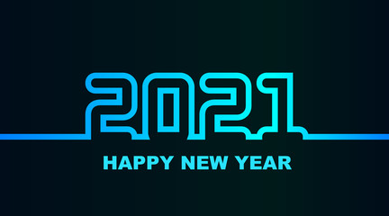 Naklejka na ściany i meble Year 2021 - simple greeting card, invitation, flyer, poster or design element - cold cyan-bluish-blue neon outline - vector