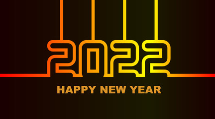 Year 2022 - simple greeting card, invitation, flyer, poster or design element - warm yellow-orange-red neon outline - vector