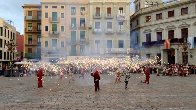 Devils also called Els Diables in Correfoc performancea . Folkrore an tradition in Catalonia, Spain