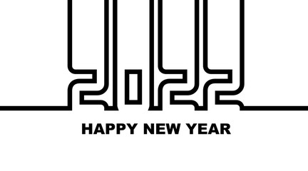 Year 2022 - simple greeting card, invitation, flyer, poster or design element - black outline - vector
