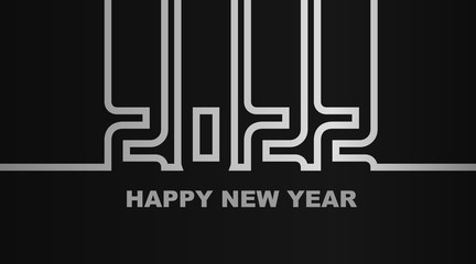 Year 2022 - simple greeting card, invitation, flyer, poster or design element - silver-metal-gray outline - vector