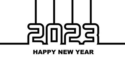 Year 2023 - simple greeting card, invitation, flyer, poster or design element - black outline - vector
