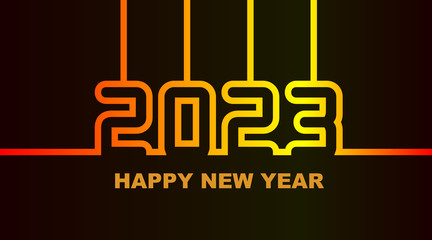 Year 2023 - simple greeting card, invitation, flyer, poster or design element - warm yellow-orange-red neon outline - vector