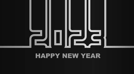 Year 2023 - simple greeting card, invitation, flyer, poster or design element - silver-metal-gray outline - vector