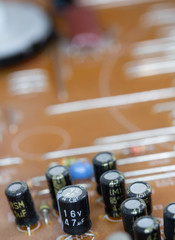 Close up of orange Bakelite  printed circuit board