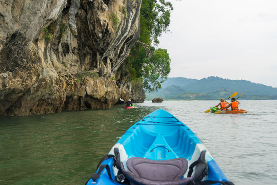 Group of tourists kayaking at Ao tha lane, Krabi, Thailand