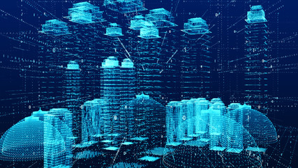 City in the Digital. Technology Digital Data Connection with futuristic matrix Concept