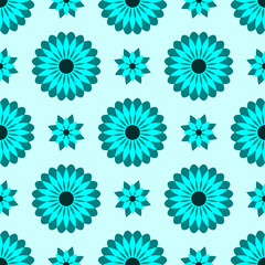 Seamless background of symmetric flowers in dark green colors design concept for fabric and print paper