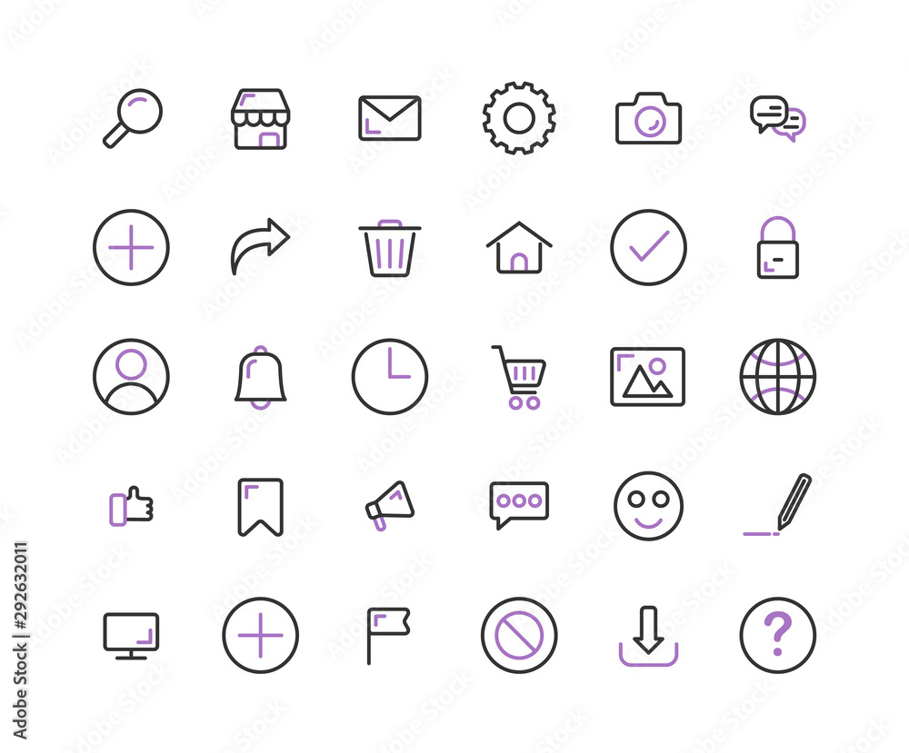 Poster web interface outline icon set. vector and illustration.