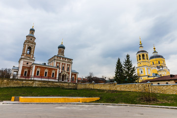 Orthodox churches in the city of Serpukhov, Moscow Region, Russia, in the historical center of the city, on Volodarsky Street, on the site of a historic city posad.