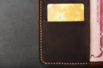 Open Passport Leather Cover with Gold Credit Card