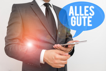 Writing note showing Alles Gute. Business concept for geranalysis translation all the best for...