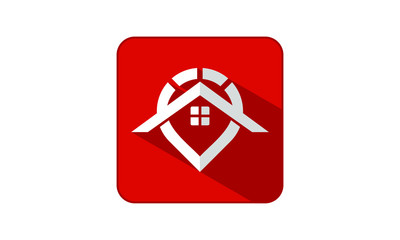 House and pin with flat icon symbol. Isolated home and pin app button vector in flat design pictogram illustration