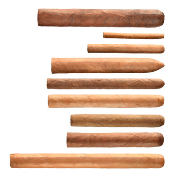 sigars collection od different sorts isolated on white