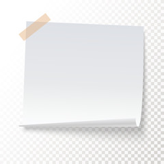 Blank note paper with sticky tape. Empty white page. 