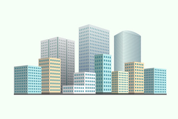City district with multistory buildings. Vector illustration.