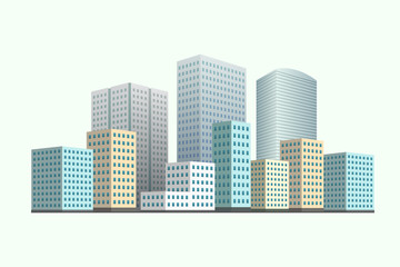 Fototapeta premium City district with multistory buildings. Vector illustration.