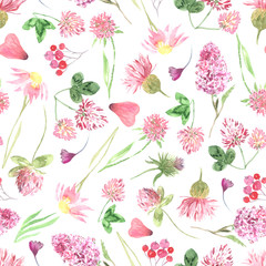 Seamless pattern with watercolor hand painted wildflowers