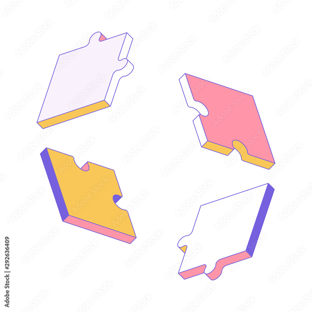 Poster puzzle set isometric objects isolated on white background. flat vector illustration eps 10