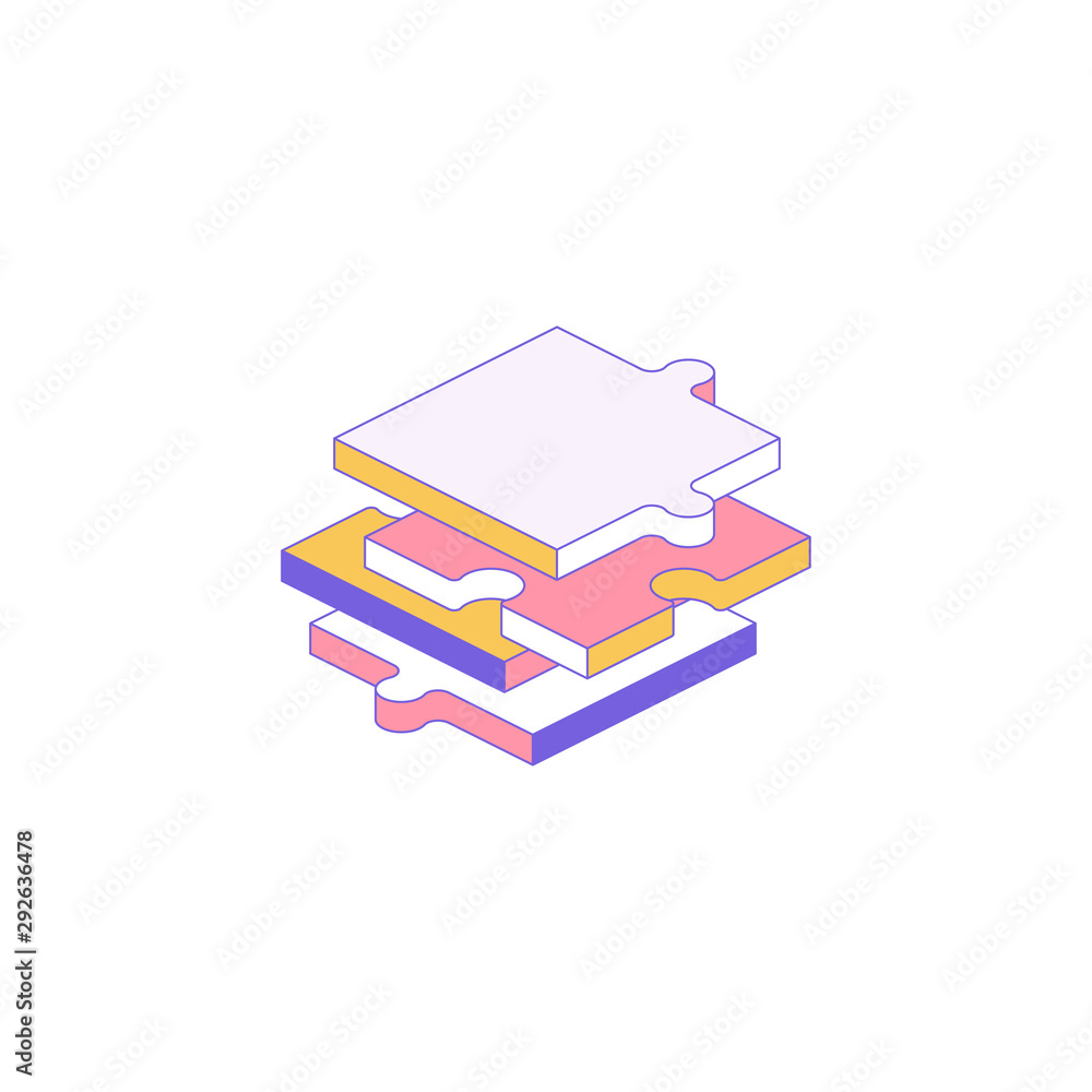 Poster puzzle set isometric objects isolated on white background. flat vector illustration eps 10