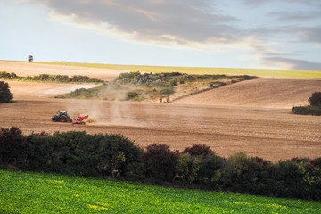 Fototapeta premium jolie panorama avec un agriculteur au travail dans les champs