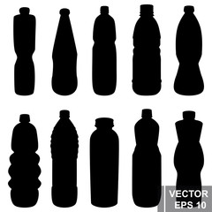 Set of silhouette plastic bottle. Pure water. Health. Crystal For your design.