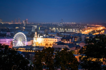 Night View of the old Podil district of the Kyiv city, Ukraine, September 2019