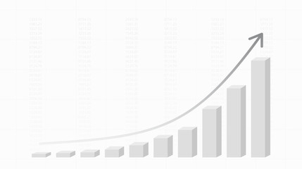 Abstract financial chart with uptrend line 3d graph and arrow  in stock market on black and white color background