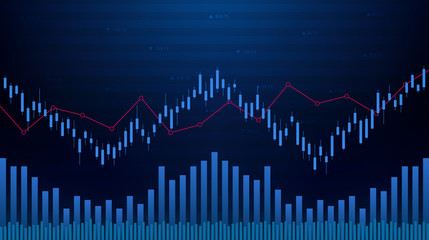 Abstract financial chart with candlestick graph in stock market on blue color background